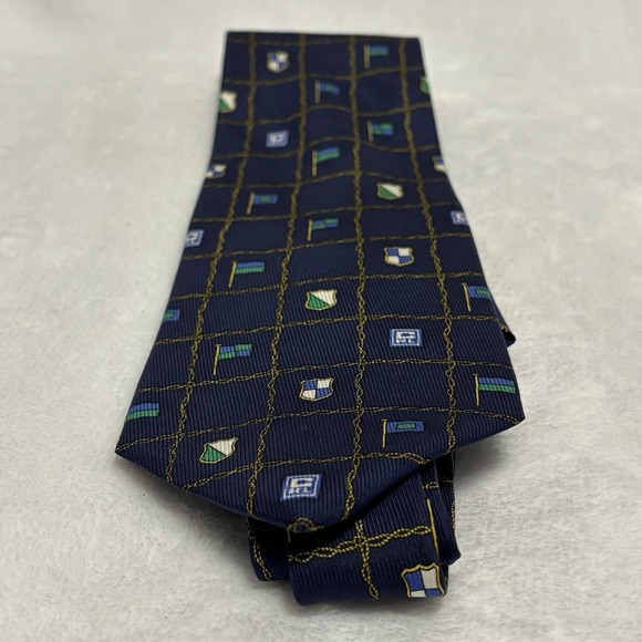 Chaps Ralph Lauren 100% Silk Necktie Navy Blue Crest Flag Preppy Men's Tie - Picture 7 of 12